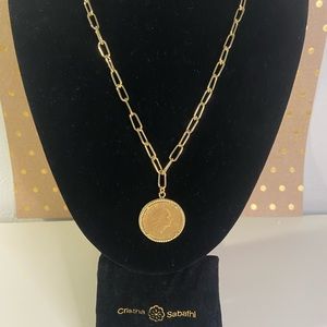 Cristina Sabatini Long Gold Color Necklace with Coin